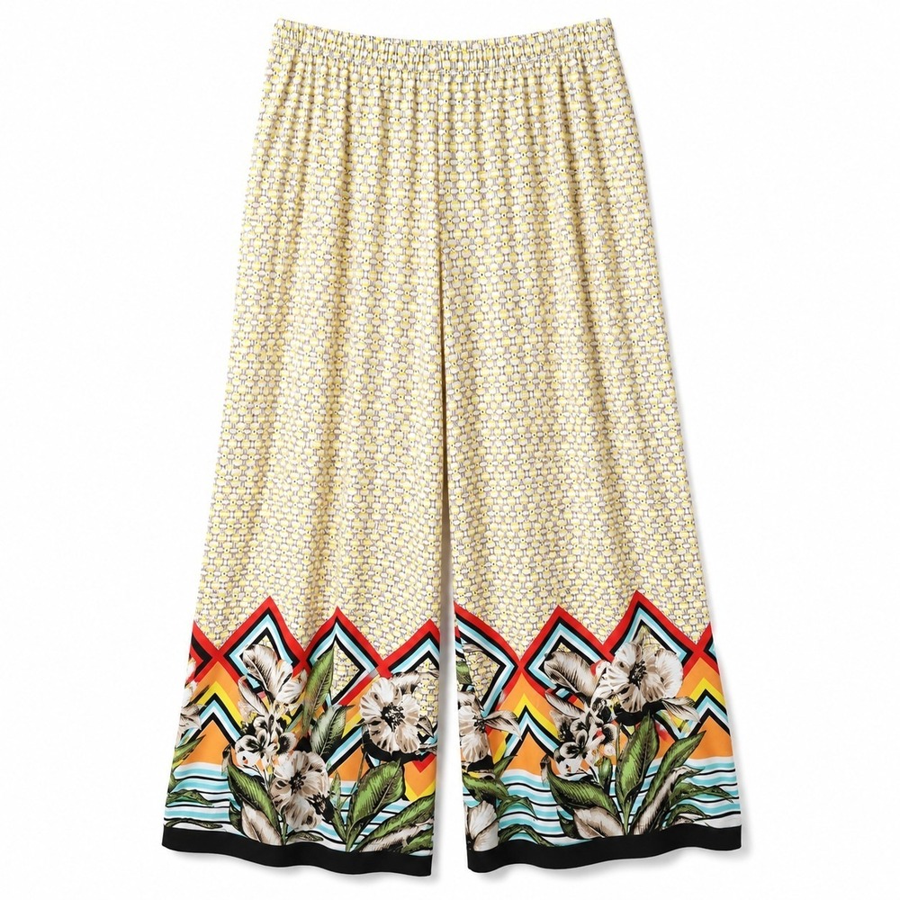 MELISSA PAIGE Woman Wide-Leg Pant Plus Sz 2X Geo Floral Pull-On Elastic Waist